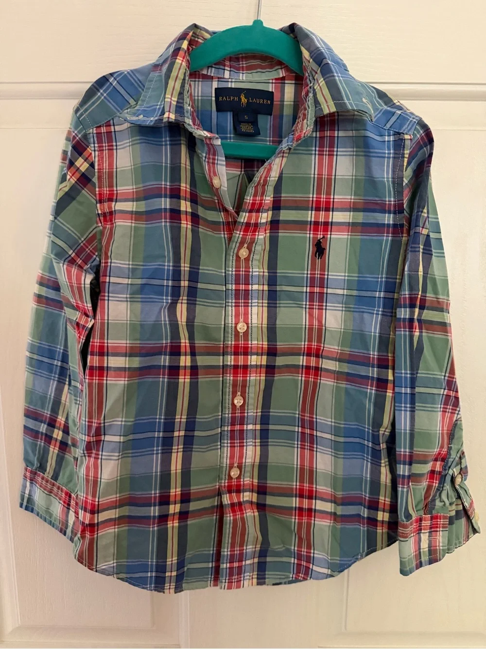 Ralph Lauren Boys' Green Plaid Button-Down Shirt Great for Fall & School Photos